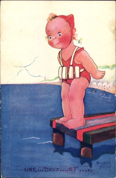 Artist Postcard Mallet, Beatrice, girls before jumping into the water