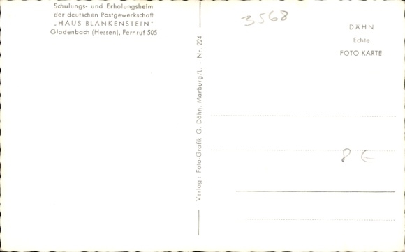 Postcard Gladenbach Hesse, Haus Blankenstein training and recovery home