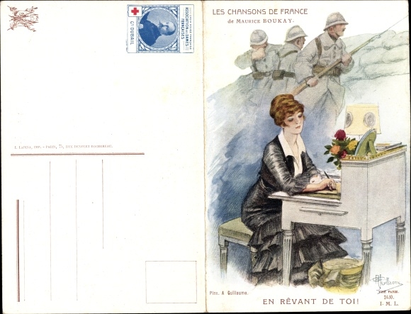 Fold Postcard Les Chansons de France by Maurice Boukay, Dreaming of You