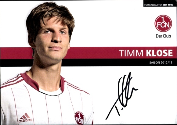 Autograph card footballer Timm Klose, 1. FC Nuremberg, autograph