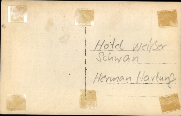 Photo Postcard Hotel Weißer Schwan, woman with child in front of the entrance