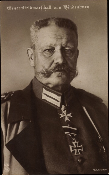 PC Field Marshal Paul von Hindenburg, portrait, order Pour le Merite