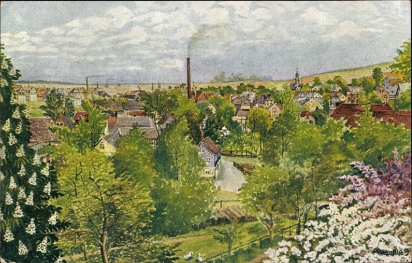 Artist Postcard Steinpleis Werdau in Saxony, general view