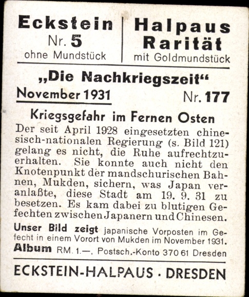 Collector's picture The post-war period No. 177, November 1931 Danger of war in the Far East, Japanese outposts