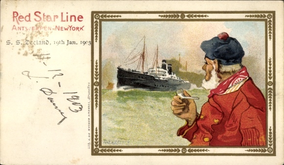 Artist Chromo-Litho Cassiens, Steamer SS Zeeland, Red Star Line