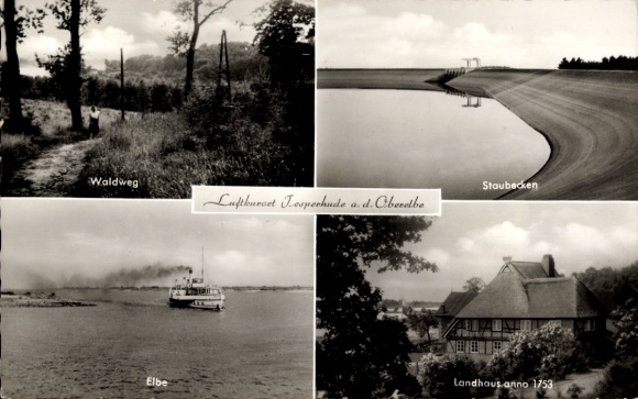 Postcard Tesperhude Geesthacht on the Elbe, forest path, reservoir, country house anno 1753