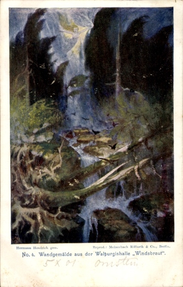 Kunstenaarskaart Hendrich, Hermann, Thale im Harz, muurschildering in de Walpurgishalle, Windsbraut, nr. 4