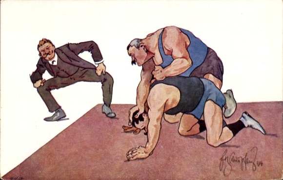 Artist Postcard Schönpflug, Fritz, wrestler, referee