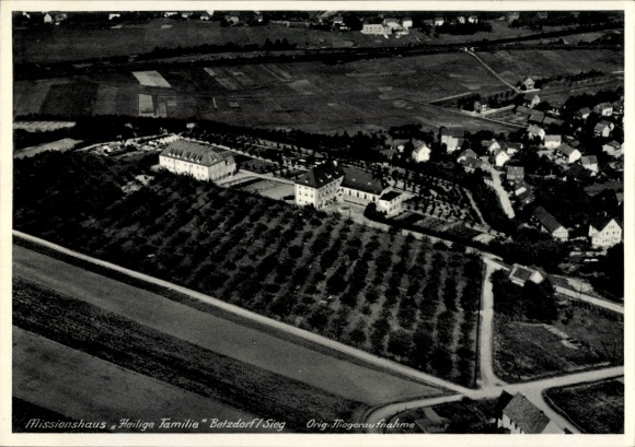 Postcard Betzdorf an der Sieg, aerial photograph, Mission House Holy Family