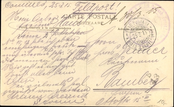 Postcard Comines Nord, railway station, track view