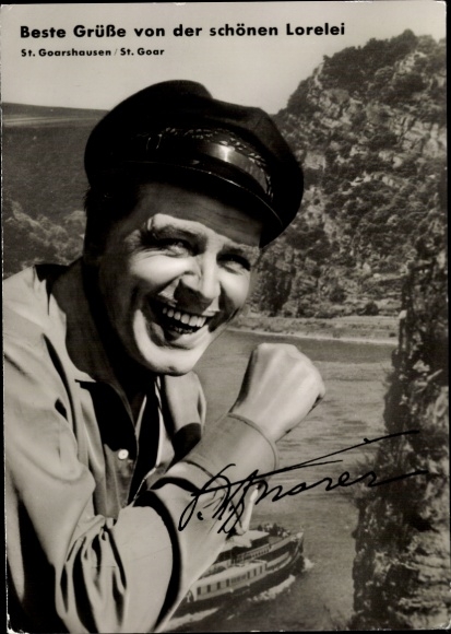 Postcard actor OW Fischer, portrait, printed autograph, The Black Lorelei, St. Goar