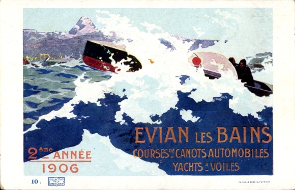 Artist PC Evian les Bains Haute Savoie, 2eme Annee 1906, Courses de Canots Automobiles