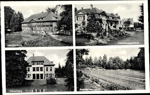 Postcard Tiefenbrunn Rosdorf Lower Saxony, state sanatorium Rasemühle, rose garden, sun house