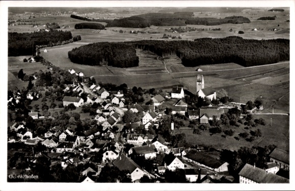 Postcard Gebrazhofen Leutkirch im Allgäu Württemberg, aerial photograph