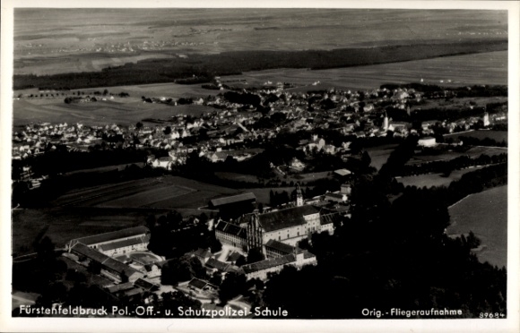 Postcard Fürstenfeldbruck in Upper Bavaria, aerial photograph of the police and police school