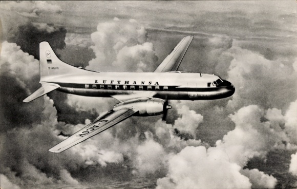Postcard CONVAIR 340 in flight, Lufthansa medium-haul aircraft