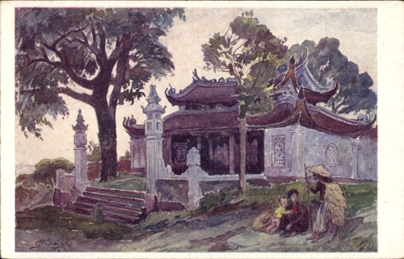 Artist Postcard Hanoi Tonkin Vietnam, Pagoda in Phu Lang Thuong, Binh Phú Lang Thuong