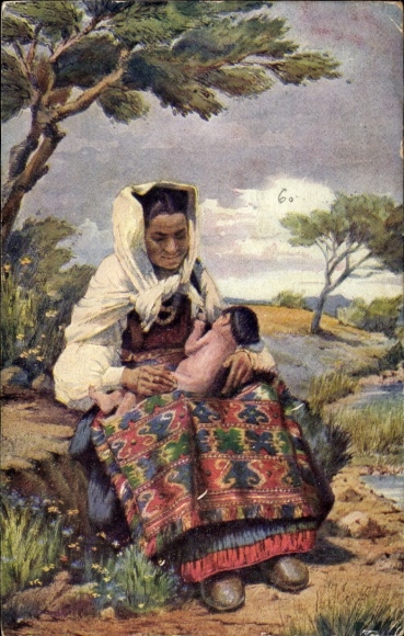 Artist Postcard Meneghello-Dinčić, woman from Petrovo Polje
