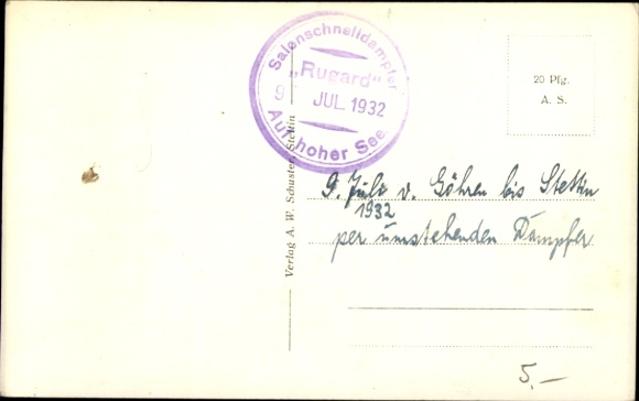 Postcard Salon-Schnelldampfer Rugard, Sassnitz Line