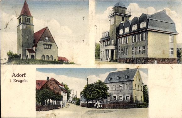 Ak Adorf im Vogtland, Kirche, Amtsgebäude