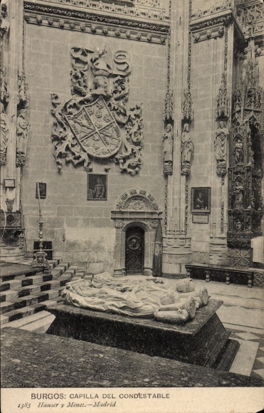 Ak Burgos Kastilien und León, Kapelle des Condestable, Wappen, Grabmal, Burgos