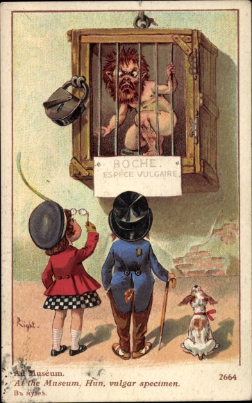 Artist Postcard Right, At the Museum, Hun, Vulgar specimen, Boche, Espece Vulgaire