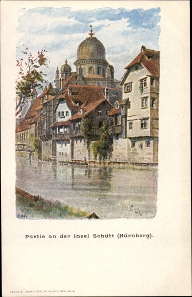 Judaica Chromo-Litho Nürnberg in Mittelfranken, Insel Schütt, Synagoge