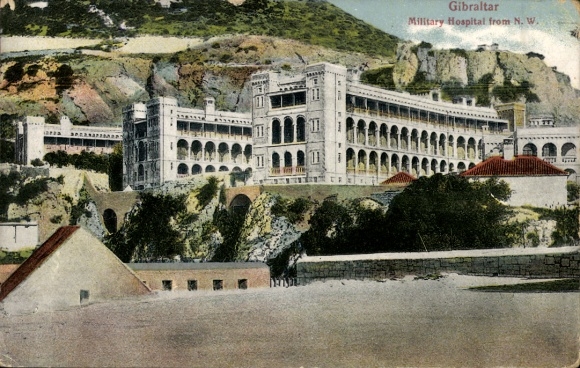 Postcard Gibraltar, military hospital from the northwest