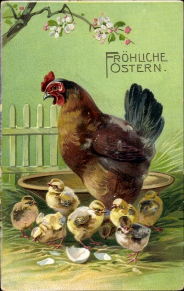 Litho Glückwunsch Ostern, Küken