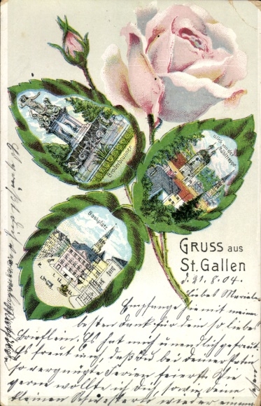 Rosenblatt Chromo-Litho Sankt Gallen City Switzerland, City Views, Fountain