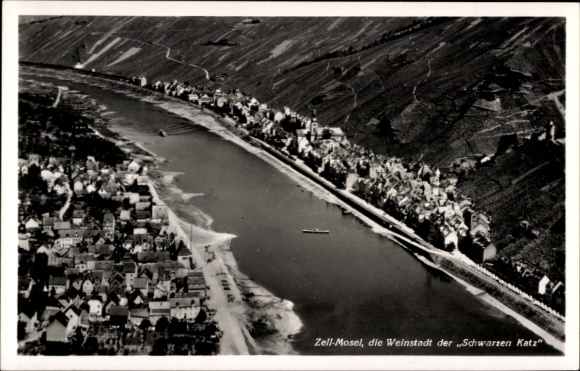 Ak Zell an der Mosel, luchtfoto, Weinhaus Schwarze Katz