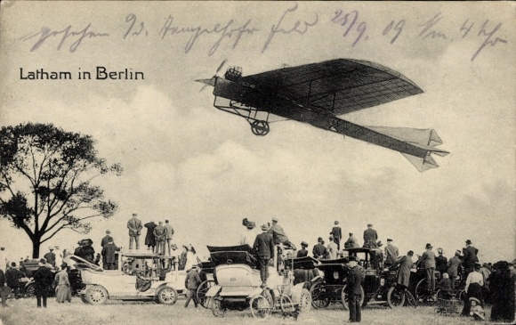 Postcard Berlin Treptow Johannisthal, Hubert Latham, Flight Weeks 1909, Monoplane
