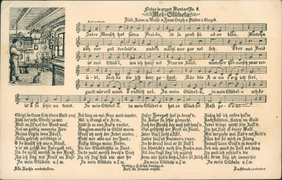 Song Postcard Soph, Hans, Mei Stübela, Ore Mountain dialect no. 8th