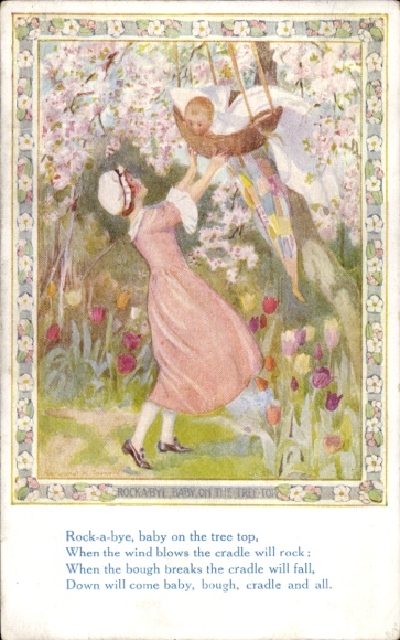 Passepartout Artist Postcard Tarrant, MW, Woman rocking her child, flowers
