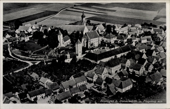 Postcard Bissingen in Swabia Bavaria, aerial photograph of Bissingen, churches, buildings, landscape