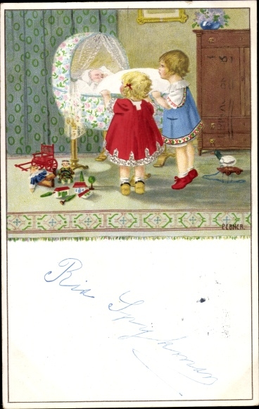 Artist PC Ebner, Pauli, children look at a baby