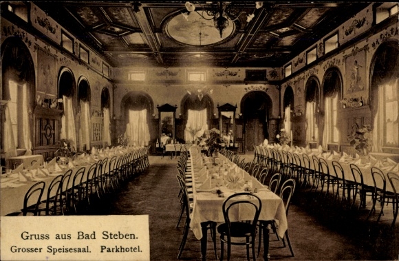 Postcard Bad Steben in Upper Franconia, Parkhotel, Large Dining Room