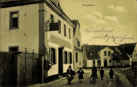 Postcard Armsheim in Rheinhessen, street, children