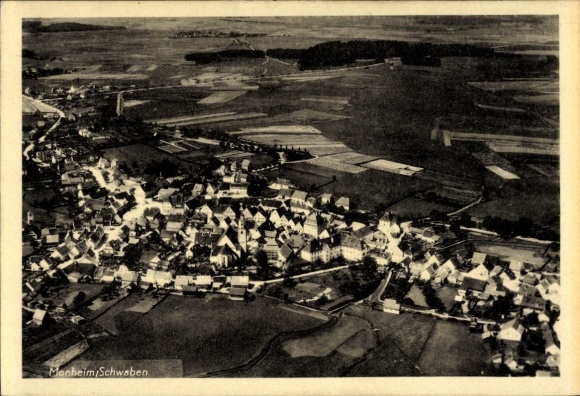 Postcard Monheim in Swabia, aerial photograph