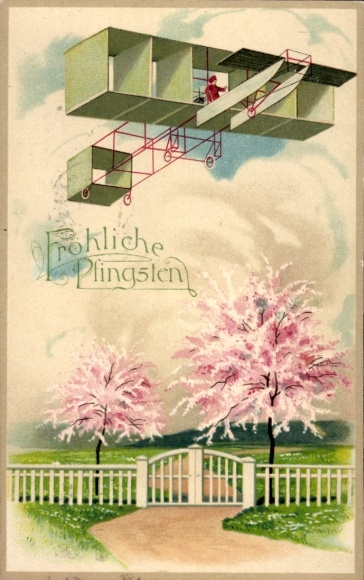 Ak Glückwunsch, Pfingsten, Flugzeug