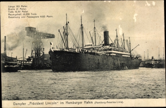 PC Hamburg, steamer President Lincoln in the port, HAPAG