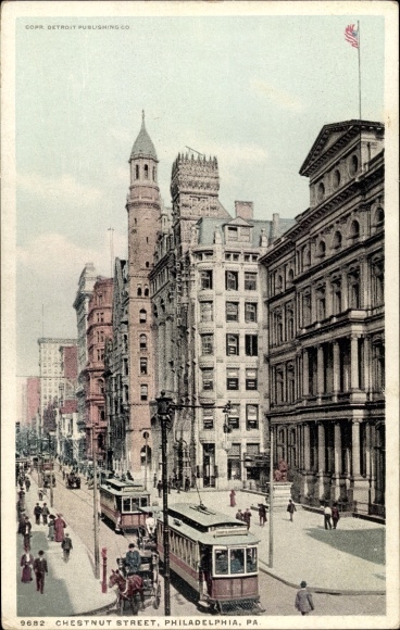 Postcard Philadelphia Pennsylvania USA, Chestnut Street, cable cars