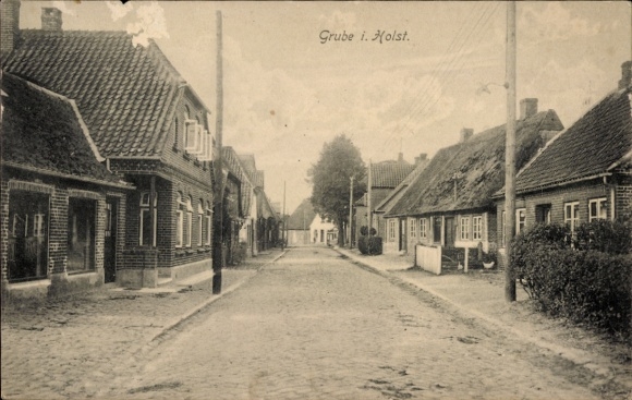 Postcard Grube in Holstein, street section