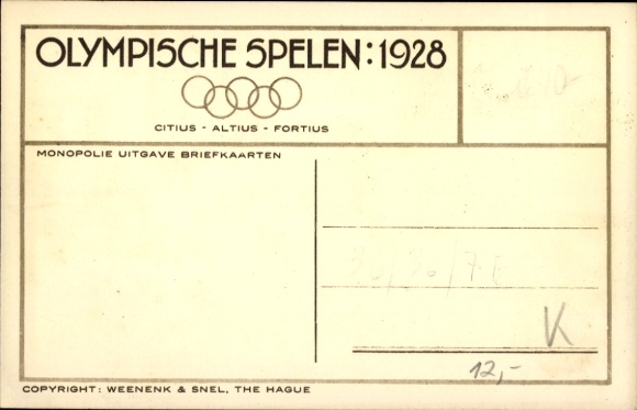 Postcard Olympic Games 1928, marathon loop, Vertrek vanuit the stadium