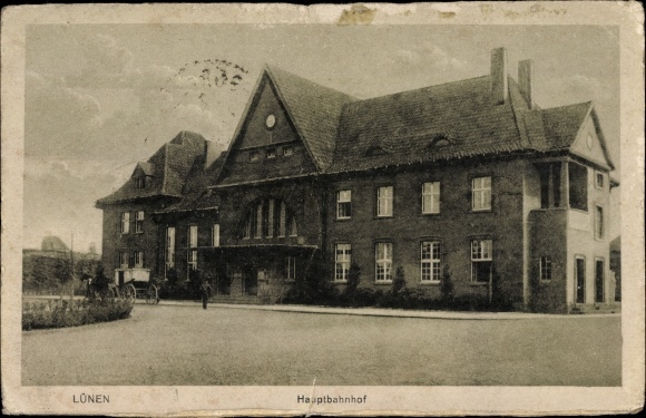 Postcard Lünen in North Rhine Westphalia, main station, street side