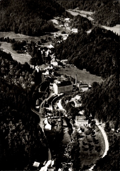 Postcard Tiefenstein Idar Oberstein on the Nahe, aerial view of river, buildings, surrounding nature