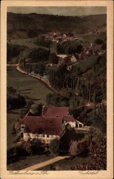 Ak Rothenburg ob der Tauber Mittelfranken, Landschaft mit Fluss, Bäume, Gebäude, Rothenburg o. Tb