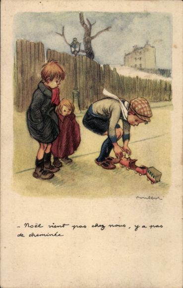 Artist Postcard Boys with Toy Train, Child Welfare