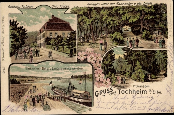 Moonlight litho Tochheim Zerbst, zajazd Otto Fritze, Tochheimer Berg, miejsce lądowania, Łaba
