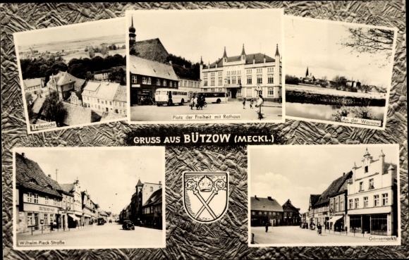 Coat of arms PC Bützow in Mecklenburg-Western Pomerania, Wilhelm Pieck Street, town hall, Gänsemarkt